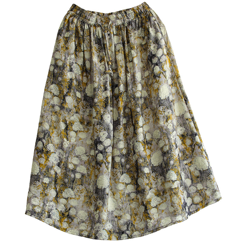 Cozy Linen Retro Loose Floral Printed A-Line Skirt