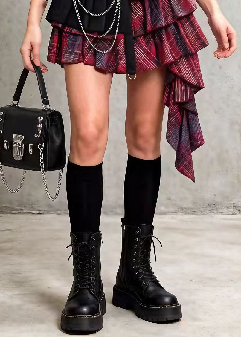 Stylish Asymmetrical Plaid Patchwork Cotton Skirt Summer