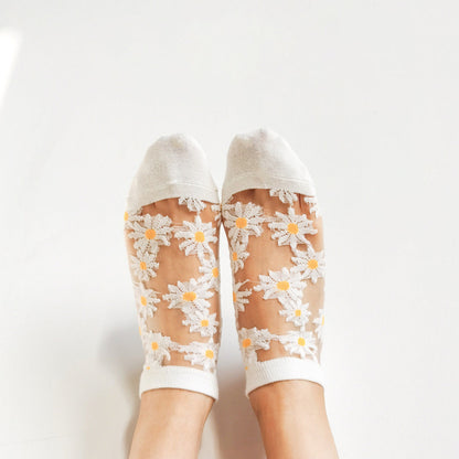 Daisy Embroidery Transparent Summer Socks