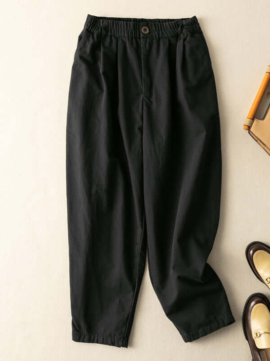 100% Natural Fabric Versatile Loose Pants In Solid Color With Pockets