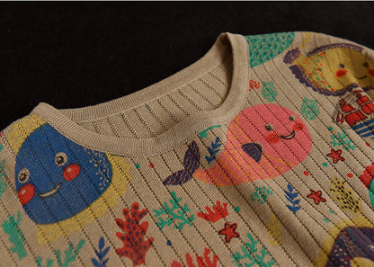 Vintage-Print Cotton-Knit Top