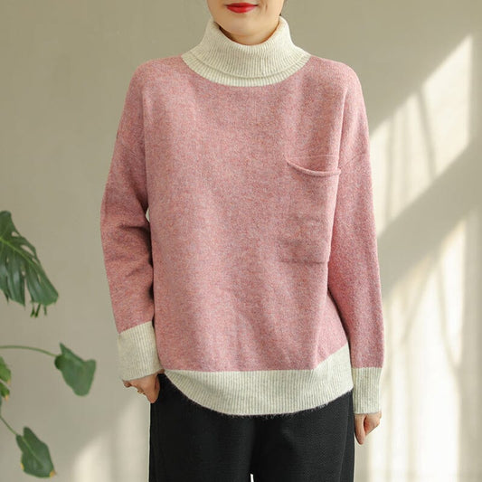 Winter Fashion Color Matching Turtlenewck Knitted Sweater