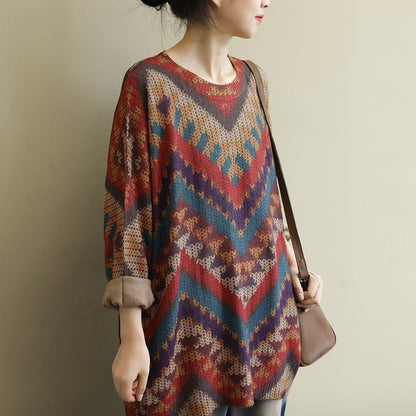 Cozy Autumn Vintage Loose Knit Printed Casual Long-Sleeved Sweater