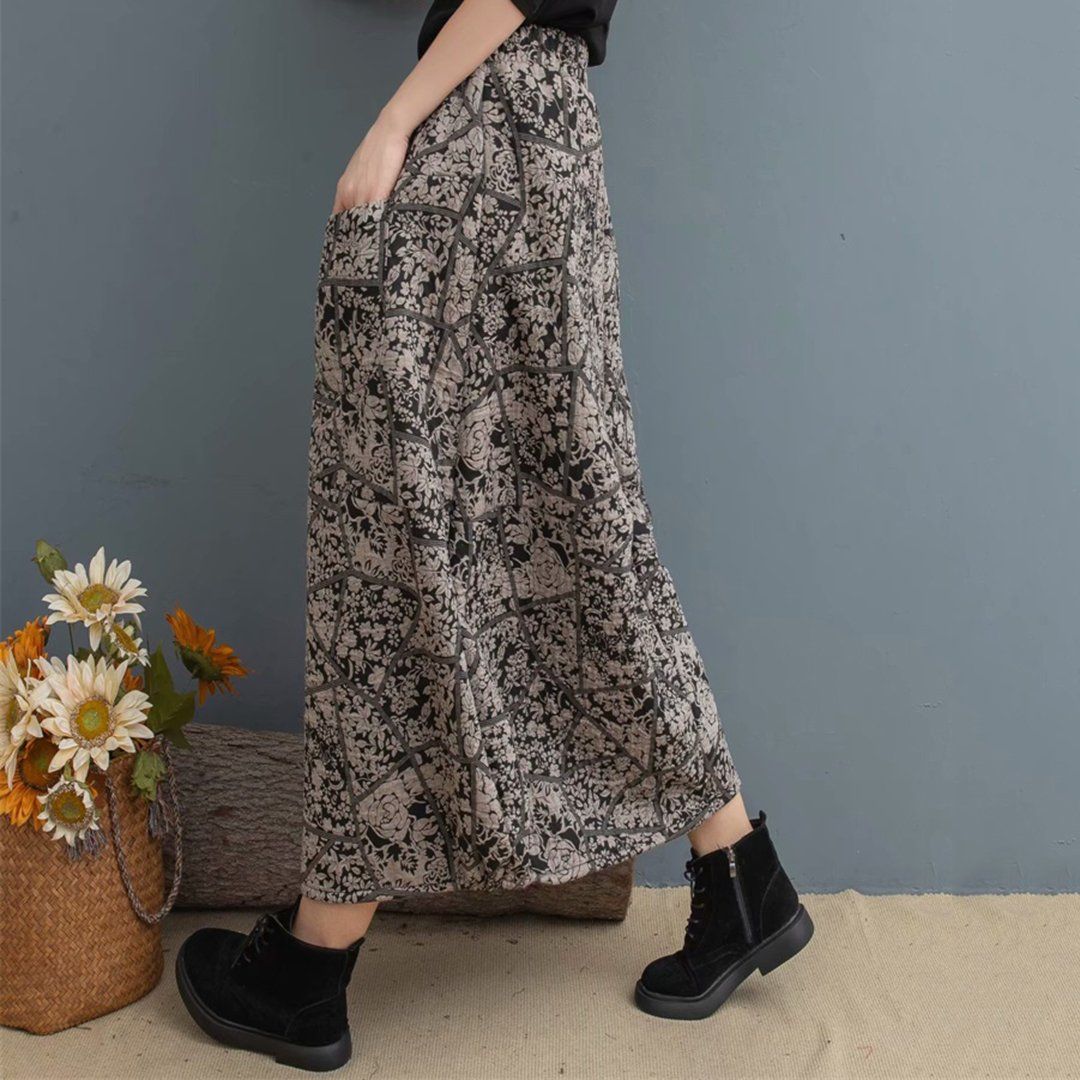 Ethnic Printed Elastic Waist Skirt