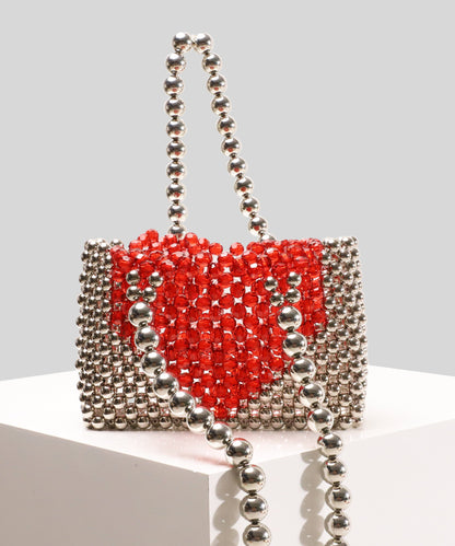 Retro Silvery Hollow Out Love Patchwork Beading Shoulder Handbag