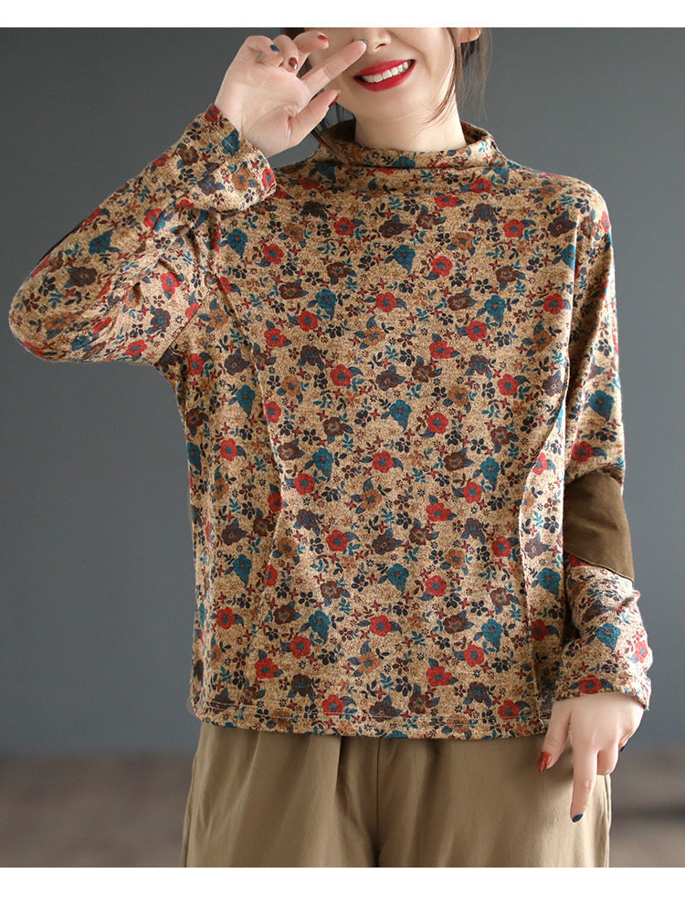 Artistic Print Knitted Vintage Floral T-Shirt