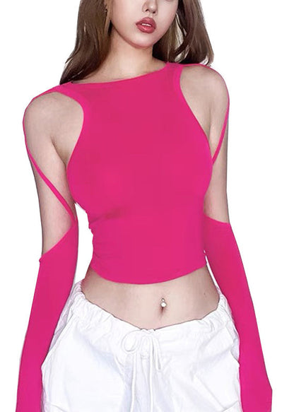Chic Rose Asymmetrical Cold Shoulder Top Summer