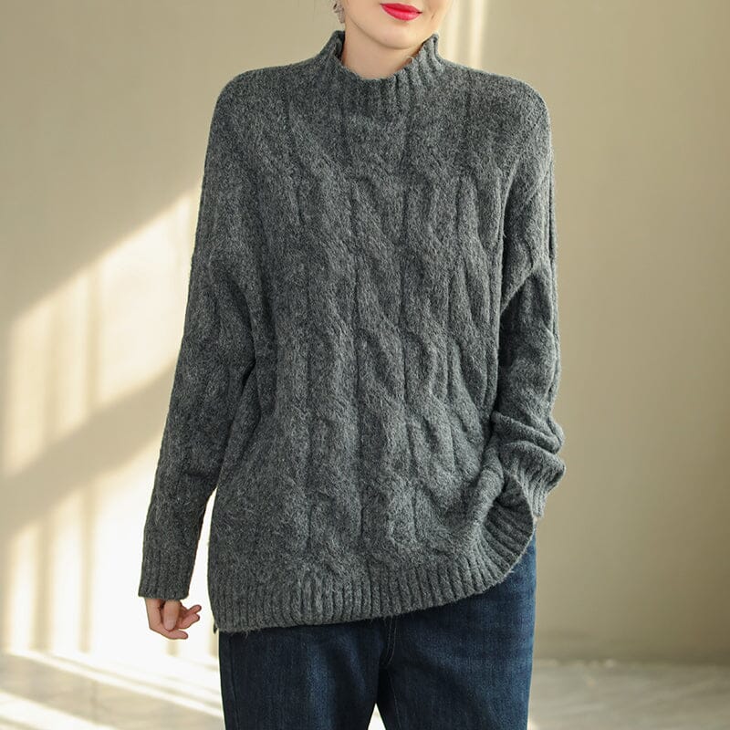 Women Autumn Winter Solid Loose Knitted Sweater