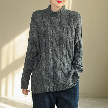 Women Autumn Winter Solid Loose Knitted Sweater