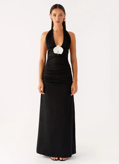 Adalie Halter Neck Midi Dress - Black