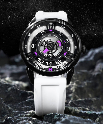Women Blue Silicone Rubber Waterproof Hollow Out Watches
