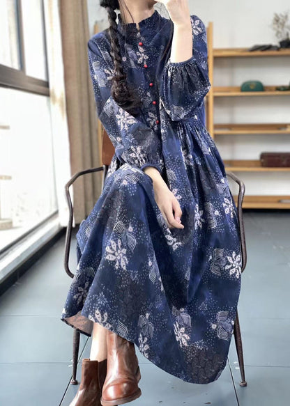 Women Khaki Button Ruffled Print Dress