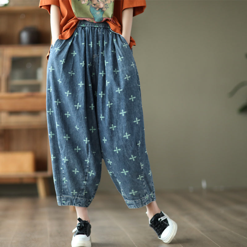Women Summer Retro Casual Loose Cotton Thin Jeans