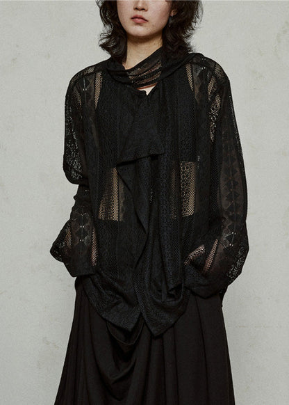Style Black Bow Cozy Knit UPF 50+ Coat Jacket Fall