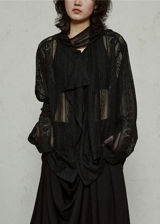 Style Black Bow Cozy Knit UPF 50+ Coat Jacket Fall