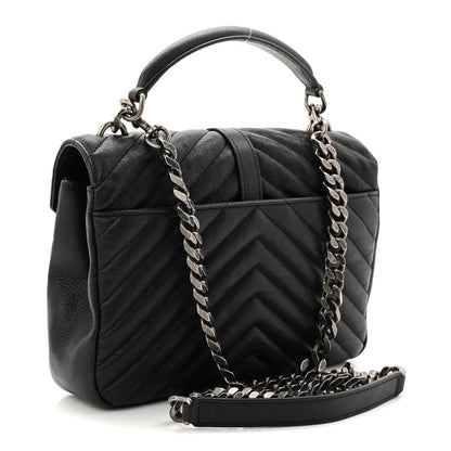 Sheepskin Matelasse Chevron Monogram Medium College Bag Black