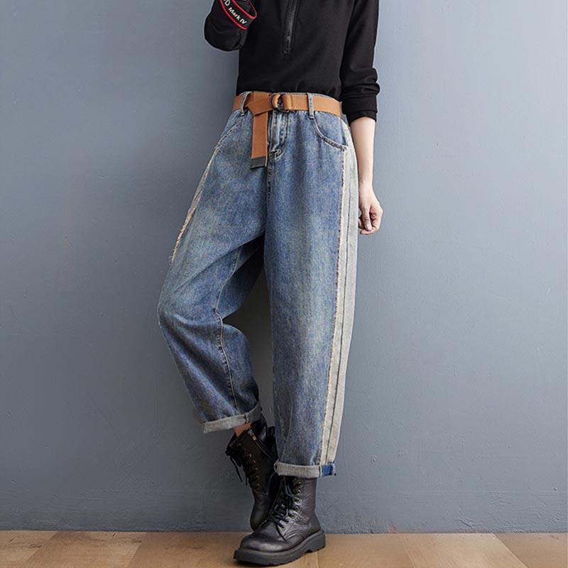 Plus Size Autumn Winter Patchwork Loose Denim Pants