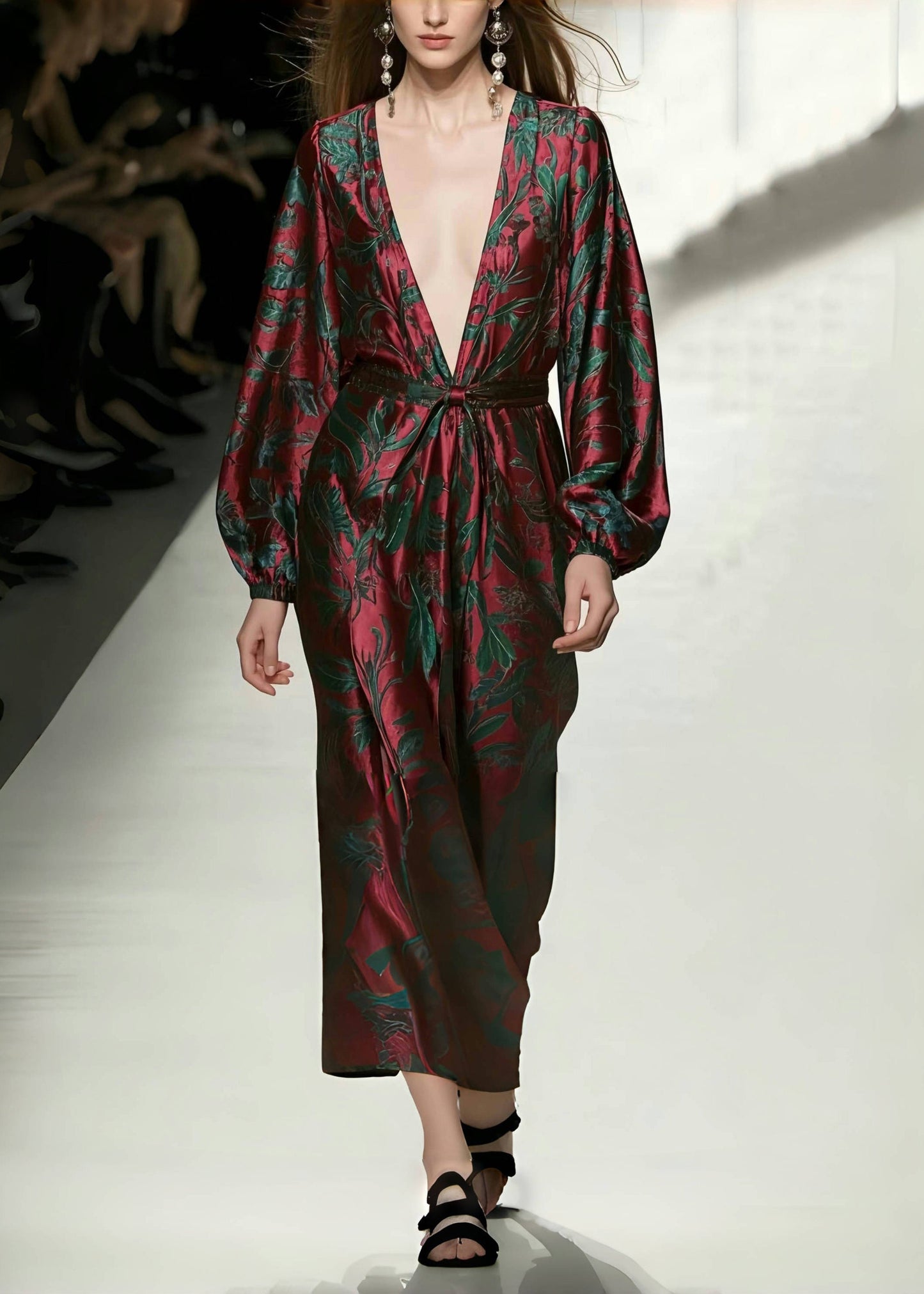 Casual Mulberry V Neck Print Silk Vacation Dresses Spring