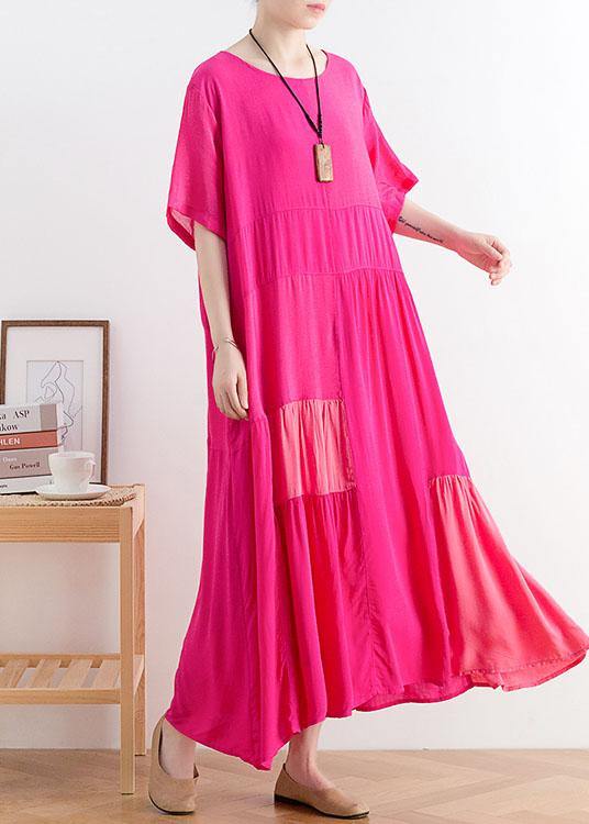 Casual Rose Patchwork O-Neck Long Cotton Dress