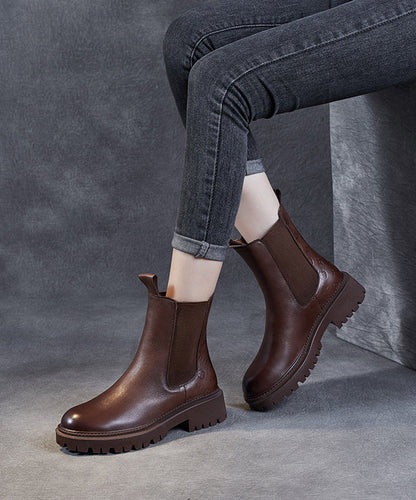 2022 Brown Chunky Cowhide Leather Shelsea Boots