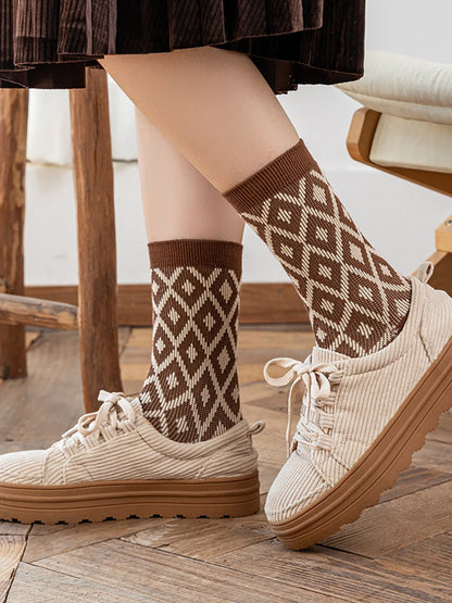 5 Pairs Women Cotton Plaid Casual Crew Socks