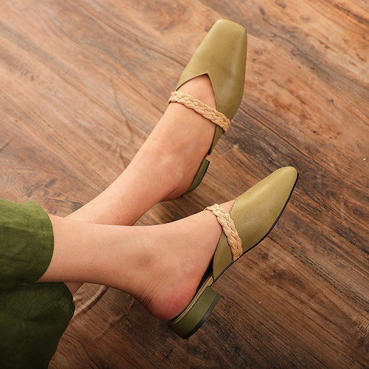 Women Summer Leather Handmde Wedge Slippers