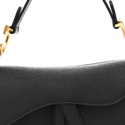 Grained Calfskin Mini Saddle Bag Black