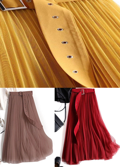 Boho Coffee Wrinkled Patchwork Tulle Skirts Spring