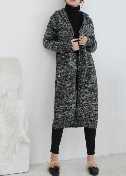 Cute fall knitted coat casual gray hooded pockets sweater coat