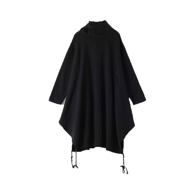 Women Retro Loose Autumn Winter Solid Hooded Dress