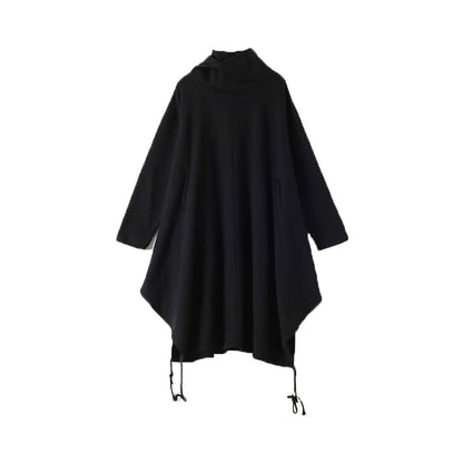 Women Retro Loose Autumn Winter Solid Hooded Dress