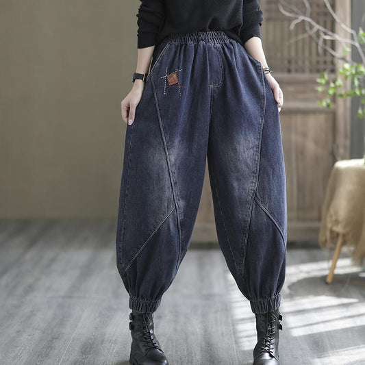 Plus Size Loose Autumn Patchwork Harem Denim Pants