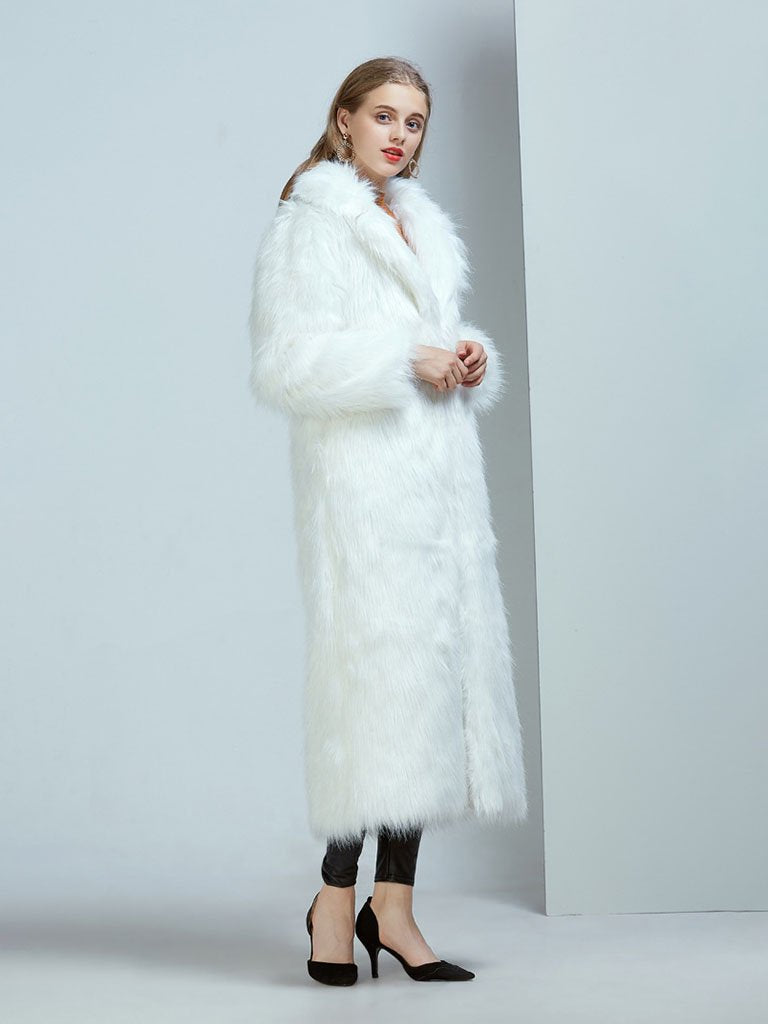 Faux Fur Coat Women V Neck Long Sleeve Maxi Winter Coat