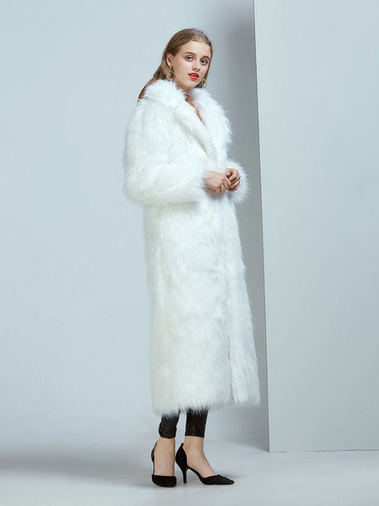 Faux Fur Coat Women V Neck Long Sleeve Maxi Winter Coat