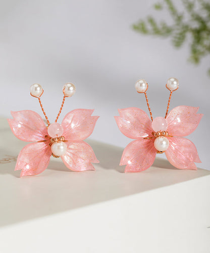 Fashion Pink Copper Alloy Pearl Colored Glaze Butterfly Hairpin