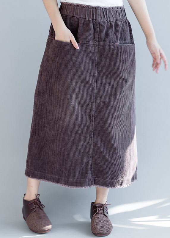 Elegant Purple Pockets Corduroy Casual Skirt
