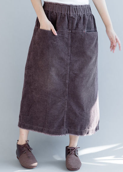 Elegant Purple Pockets Corduroy Casual Skirt