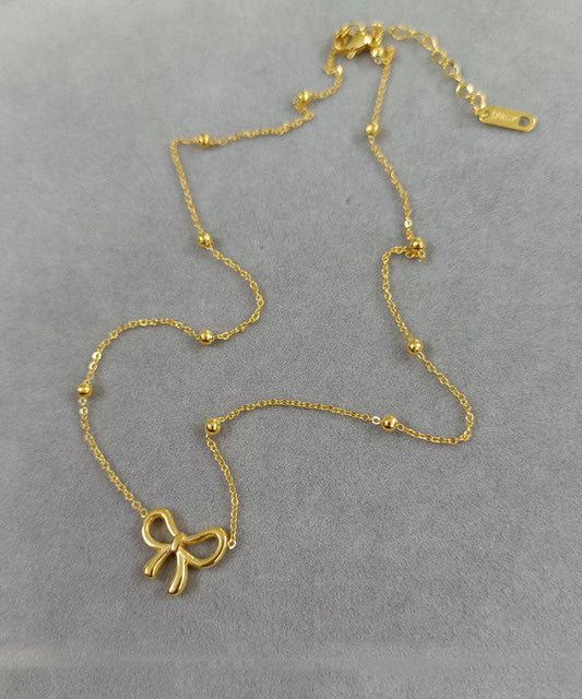 Stylish Gold Stainless Steel Bow Pendant Necklace
