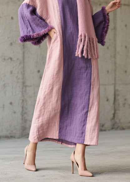 Plus Size Colorblock Fuzzy Fur Patchwork Cotton Dress Fall