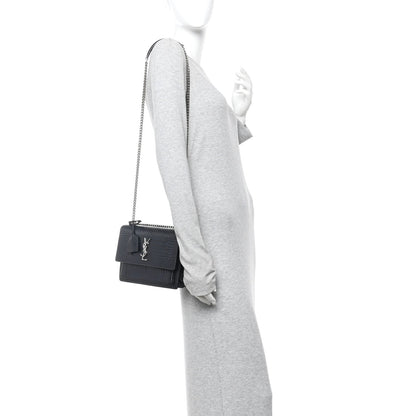 Calfskin Crocodile Embossed Medium Monogram Sunset Black