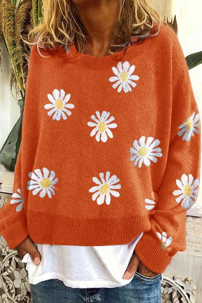 Round Neck Floral Print Casual Sweater