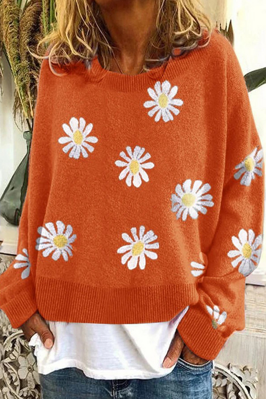 Round Neck Floral Print Casual Sweater