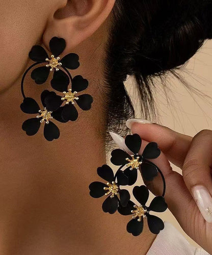 European And American Fashion Pink Flower Metal Earrings