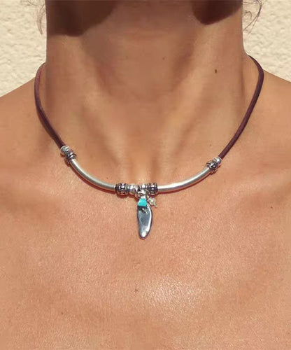 Minimalist Leather Geometric Alloy Pendant Versatile Fashion Necklace