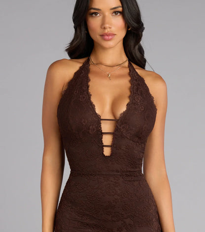 Lane Halter Strappy Lace Mermaid Formal Dress