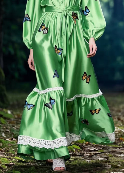Boho Polychrome Butterfly Patchwork Lace Silk Tunic Dress Spring