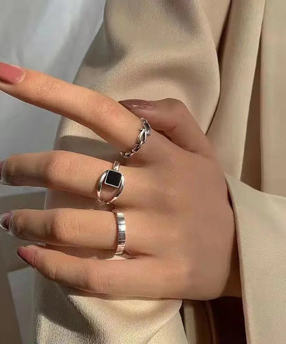 Style Alloy Hollow Out Agate Rings Three-Piece Set