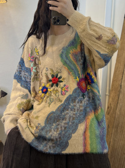 Autumn Women Floral Loose Sweater