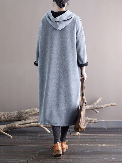 Women Winter Casaul Solid Loose Thick Hooded Dress