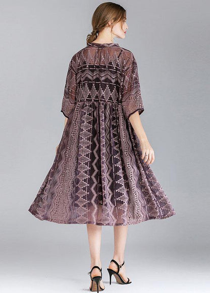 Organic Purple Fashion Chiffon Spring Half Sleeve Two Pieces Set